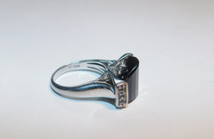 Very Unusual Vintage Smokey Quartz with Accent Diamonds 925 Silver Sz6 #28