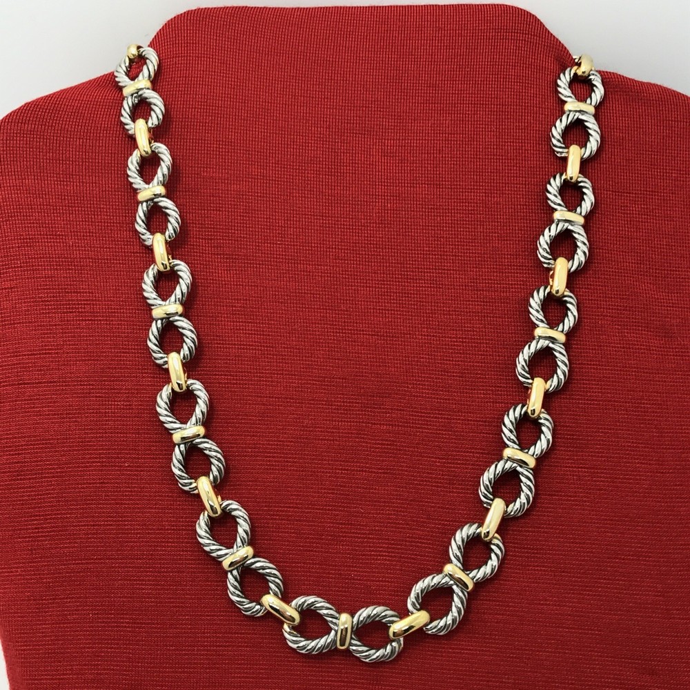 Vintage 2-tone Unique Link Chain Twisted Cable Design Adj. Necklace