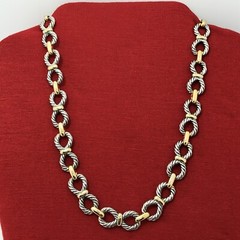 Vintage 2-tone Unique Link Chain Twisted Cable Design Adj. Necklace