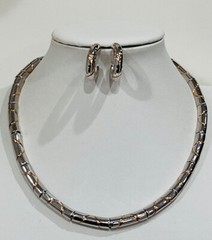 Vintage New Gold/Silver Tone Necklace 17”Pierced Hoop Earrings Set