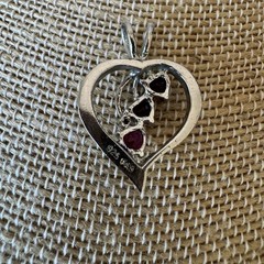 Vintage FAS 925 Sterling Silver Open Heart Pendant | 3 Triple Heart Red
