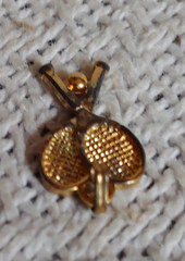 Vintage MONET Signed Tennis Racket Charm Gold Tone