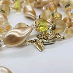 Vendome Necklace Topaz AB Champagne Crystal Long Strand Vintage Faceted 56 in