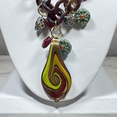 VTG Signed Erickson Beamon Runway Statement Necklace Flower Swirl Glass Pendant