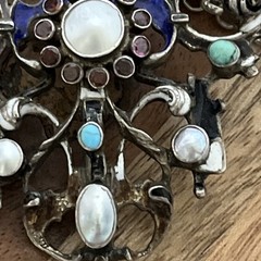 Antique Hermann Bohm AUSTRO HUNGARIAN Garnet Turquoise Silver Pendant Necklace