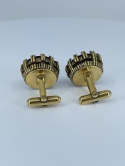 Red Glass cufflinks Faceted round prong set open gold tone 1-1/8″