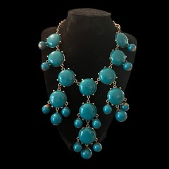 Turquoise Beaded Bib Necklace Retro Gold-Tone Chain Boho Chic Elegant Festival