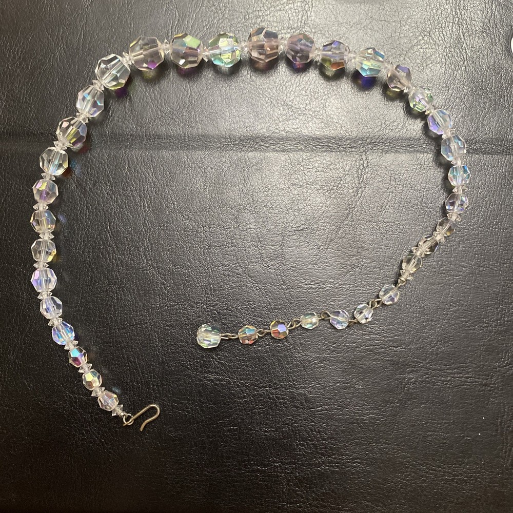 Vintage Aurora Borealis graduated bead necklace, 15.5 inches long.