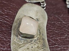 Vintage Mid-Century Modernist Sterling Silver & Pink Quartz Statement…