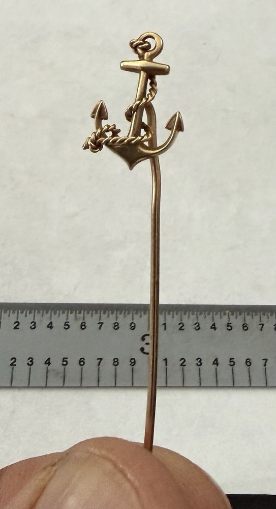 Antique Victorian Solid 10k Gold Ships Anchor Stick Pin