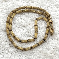 Vintage Bamboo Link Necklace Antiqued Textured Gold Tone 15.5″