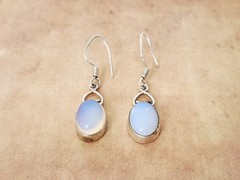 Vintage Opalite Gemstone Nickel Silver Dangle Drop Earrings
