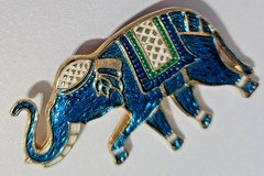 Vintage Elephant Brooch Blue’s and White Enamel 2.0 in by 1.5 in signed Warner