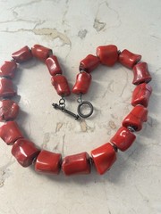 Vintage Chunky Red Coral Irregular Shaped Necklace & Earrings Set