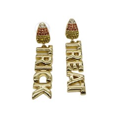 Candy Corn Trick Treat Earrings Crystal Gold tone Sugarfix by Baublebar 2.25 in