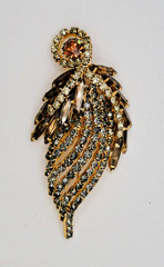 Stunning Vintage Citrine, Amber & Smoke Ice Rhinestones Stylized Feather Brooch