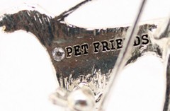 Pet Friends Rhinestone Enamel Brooch Silver Tone Woman Walking Dog Art Deco FREE