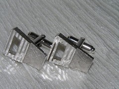 Vintage Pair of Brushed & Shiny Cut-out Trapezoid Silvertone MODERNIST Cuff Link