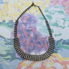 Vintage 1950s Clear Glass Rhinestone Choker Necklace Silver Tone 15.5 Inches