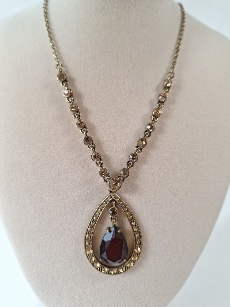 Smoky Stone Pendant & Crystal Goldtone Necklace, Nancy & Rise NR