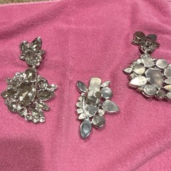 Silver Tone Clear Rhinestone Cluster Dangle Clip-On Earrings Set, 3-Piece