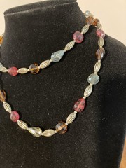 Vintage Glass, Acrylic & Gold Tone Beaded 36 in Long Strand Necklace