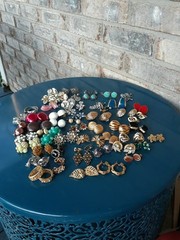 Estate Mixed Lot Costume Jewelry Earrings 50pr Clip On Screwback Some Signed