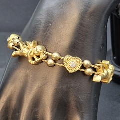 Vintage Victorian Style Gold Tone Cupid Cherub Heart Slide Bracelet 7″