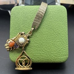 Custom Vintage Gold Filled Pocket Watch Chain & Mesh Bracelet w Charms & Regalia