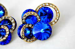 BRIGHT SAFFIRE BLUE CLIP EARRINGS WITH CLEAR STONES MAN MADE