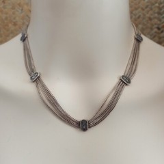Vintage Silver Necklace Multi Chain Niello Station Layered 925 Ethnic Wide Old