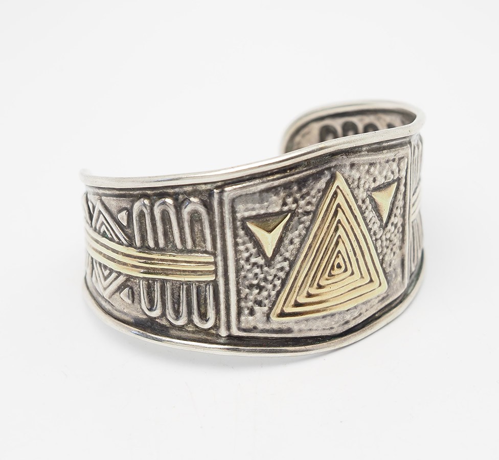 Unusual vintage geometry triangles sterling silver cuff bracelet