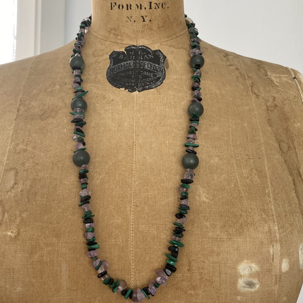 Roxsann Signed Bohemian Natural Stone Statement Beaded Necklace