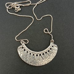 Vintage Sterling Silver Moon Crescent Necklace Ethnic Folk Inspired Engraved Bib