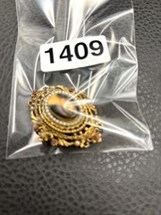 Vintage Signed ART Gold Tone Lady Cameo Brooch Portrait Pin Faux Seed Pearls