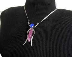 2 1/2 INCHES UNIQUE STERLING INSECT PENDANT w ART GLASS