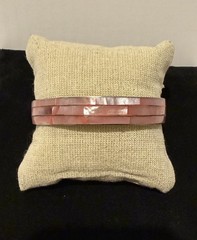 Bangle Bracelet Mother of Pearl Pink Shell Inlay on Silver Retro Boho Mosaic