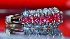 14k yellow gold 1.50ct natural diamond size 6.75 ring ruby band heated 4.95gr