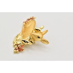 Danecraft Vintage Christmas Deer Pin Brooch Red Fawn Doe Brushed Gold Signed A19