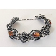 Antique PERUZZI Florence 800 Silver Ornate Rosette Faceted Citrine Link Bracelet