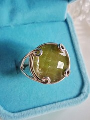 Vintage Designer Faceted Prehnite Cocktail Statement Ring Size 9 Sterling Silver