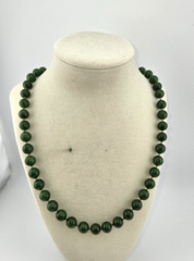 Vintage Necklace Green Serpentine Gemstone 10mm Beads Knotted Gold Tone 24″