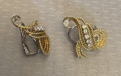 Natural Diamond Earrings Estate Vintage Rope Swirl Omega Clip 14K Gold 10.8g