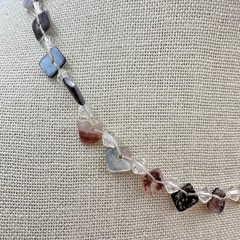 Vintage 90s Square Tile Shell Glass Beaded Choker Necklace Silver Tone Jewelry