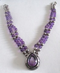 VINTAGE CAROL FELLEY STERLING NECKLACE w AMETHYST, 17 INCHES, 89 GRAMS, 1989