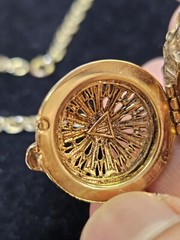 WHITING DAVIS? vtg Locket Necklace Goldtone Lacy Filigree Classic Career Cosplay