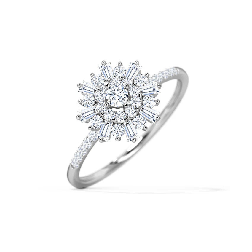 Cluster Flower Design With 0.80CT Moissanites 10K White Gold FN Engagement Ring