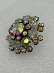 Vintage Domed Crystal Aurora Borealis Starburst Brooch Open Back Frame, Unsigned