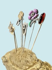 Vintage Stick Pin Lot With Boar Pin Cushion