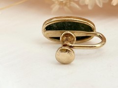Prehnite Gemstone Accented Oval 12k Gold Filled Stud Screw Back Vintage Earrings